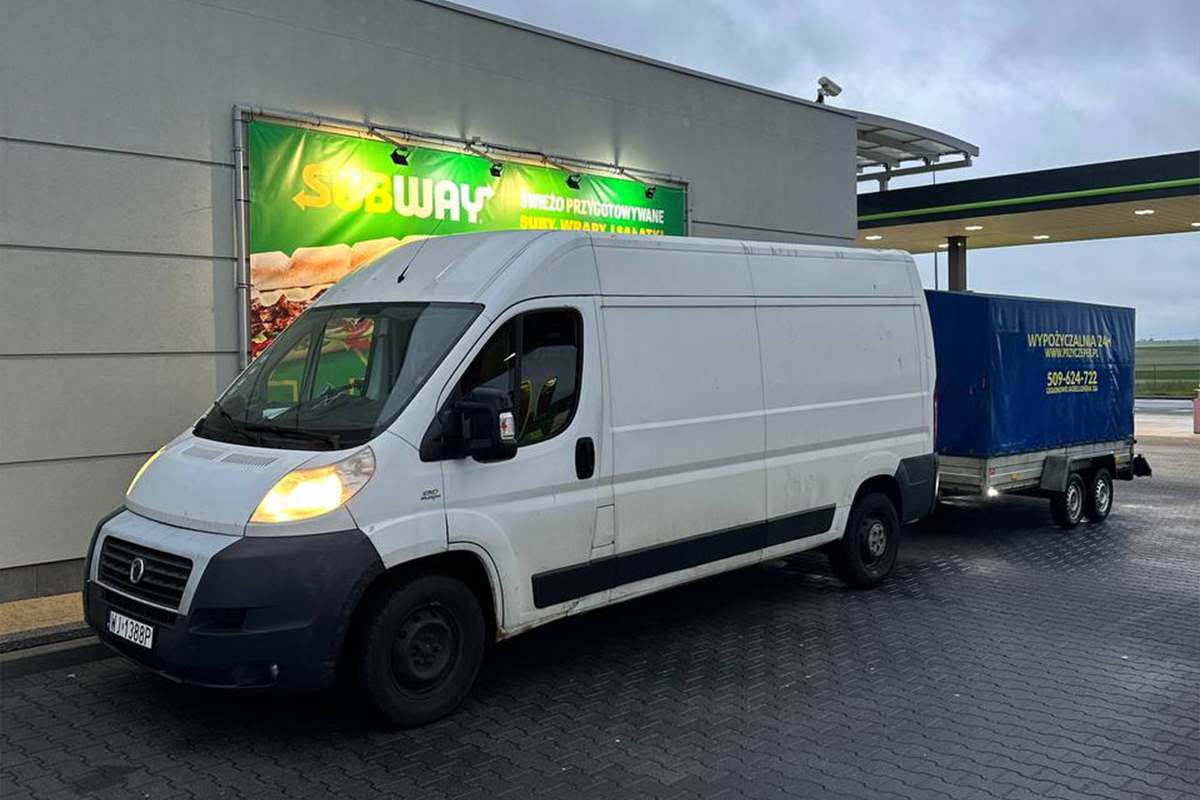 Transport międzymiastowy Kraków Łomża - duży ładunek 25m³ w busie Fiat Ducato